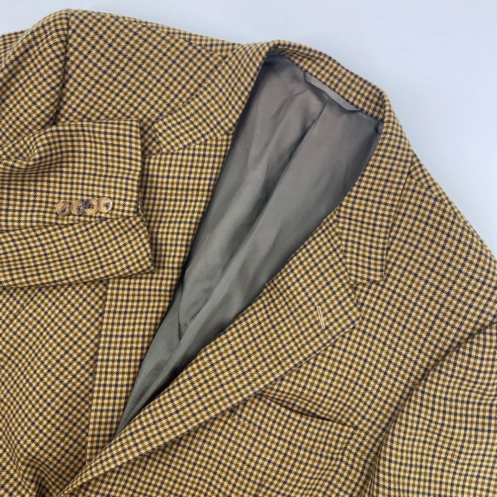 Hickey Freeman Blazer Mens 46L Brown Cashmere Houndstooth Boardroom Sport Coat